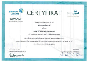 Klimatyzacja-Warszawa-Certyfikat-Hitachi_I-MATIC-Michal-Adkowski-2021-300x212